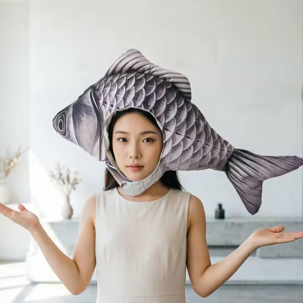 Funny Fish Hat for Halloween Novelty Party Cap Dress Up Cosplay Headgear for Adults Party Headwear Photo Props