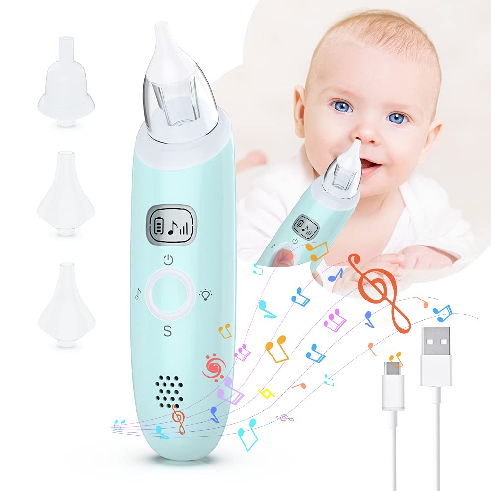 Baby Nasal Aspirator Baby Nose Sucker Newborn, Baby Nose Unblocker with 3 Silicone Tips, 3 Suction Level, Light, Soothing Music, Electric Baby Nose Cleaner Baby Nose Suckers for Newborn Toddler Infant