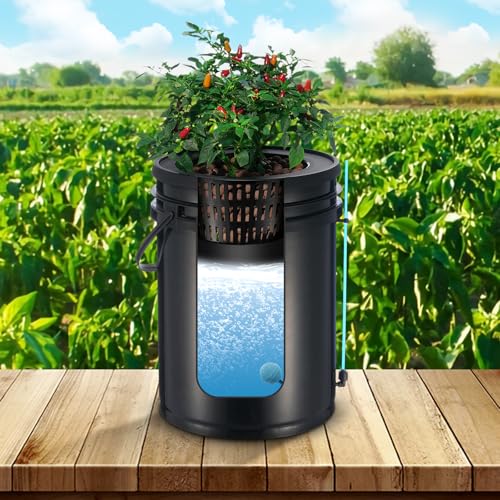 VEVOR DWC Hydroponisches Anzuchtsystem, Hydroponik Anbausystem mit Top-Drip-Kit, Tiefwasserkultur 1x 20-L-Eimer, mit Luftpumpe, Luftsteinen und Wasserstandsanzeige für Blattgemüse