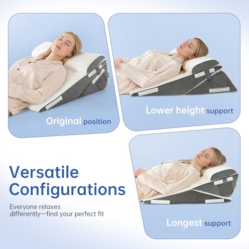 Image of Vekkia Adjustable Wedge Pillow Set for After Surgery - 2PCS Extra-Wide Bed Wedge Pillow for Adults, Washable Cover, Fit for Acid Reflux, Back Pain, Sleeping, Snoring, White /Gray