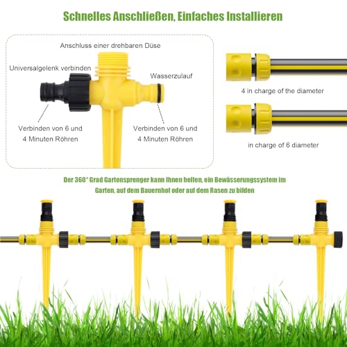 4 Paar Rasensprenger 360 Grad Bewässerungssystem Gartensprenger Automatische Garten Sprinkler Einstellbar Wassersprenger Gartensprinkler mit Schnellverbinder Sprinklersystem Beregner für Garten Rasen