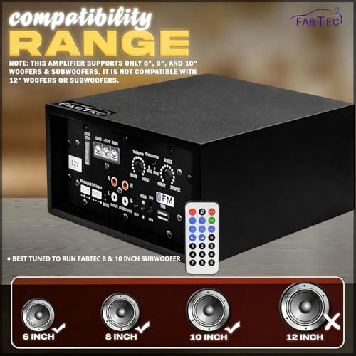 Image of FABTEC 12V 120W Dual Channel Car Amplifier Bluetooth, USB, FM Support | Stereo Audio Amplifier with Bass Booster, Sound Processor, Wireless Connectivity