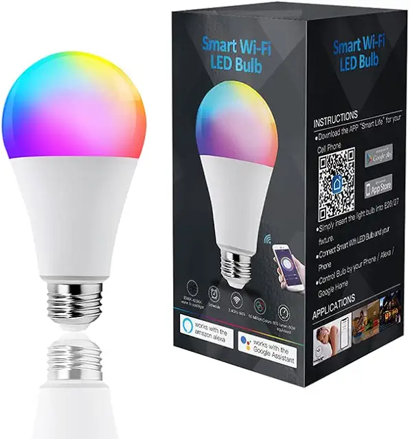 Imagen relacionada con Bombilla LED Inteligente WiFi Luz Alexa Regulable 16M Colores Blanco Calido Frio, E27 E26 9W equivalente 60W 800lm, Compatible Echo Google Home Bombilla Luces Lampara Ampolla RGB color claro