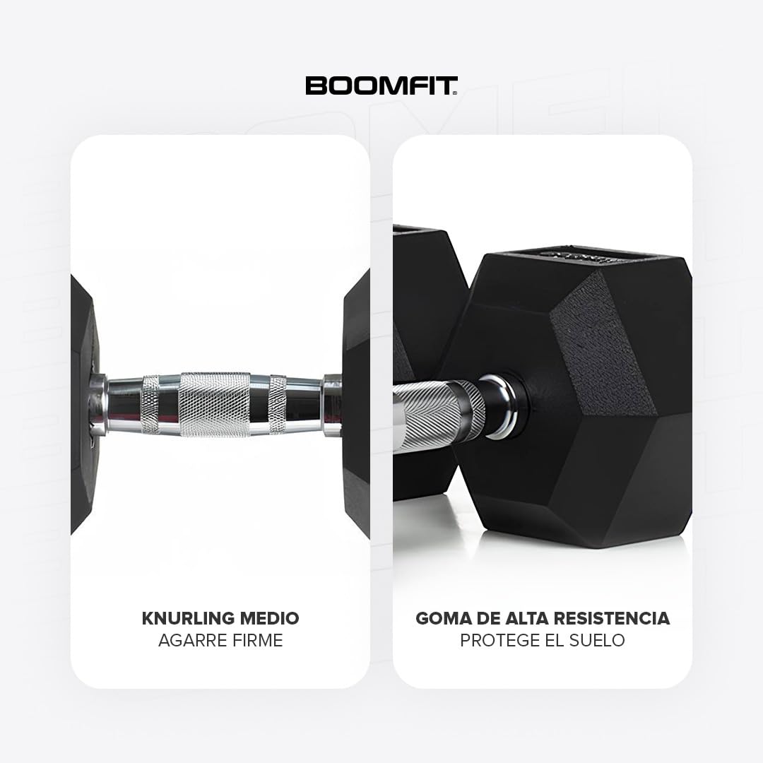 BOOMFIT Coppia di manubri esagonali 1-50 kg | Pesi da palestra in gomma silenziosi per home gym | Manubri professionali per uomo e donna | Ideali per CrossFit e allenamento a casa | Materiale robusto