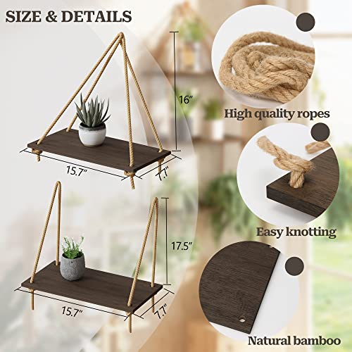 Bamfox Hanging Wall Shelves,Swing Rope Floating Shelf,Bamboo Hanging Storage Shelves For Living Room/Bedroom/Bathroom And Kitchen,Set Of 2 … #TOP4