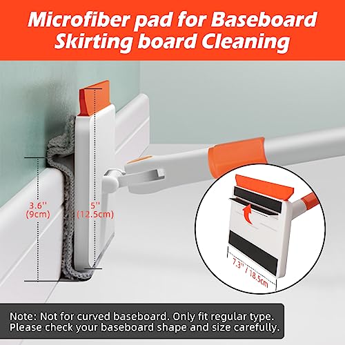 Qaestfy Wall & Skirting Board Cleaner Mop Tool with 122cm Long Handle for Cleaning Baseboard Window Floor Ceiling Bathtub Tub Tile Scrubber Brush Duster with 4 Reusable Pads - Image 3