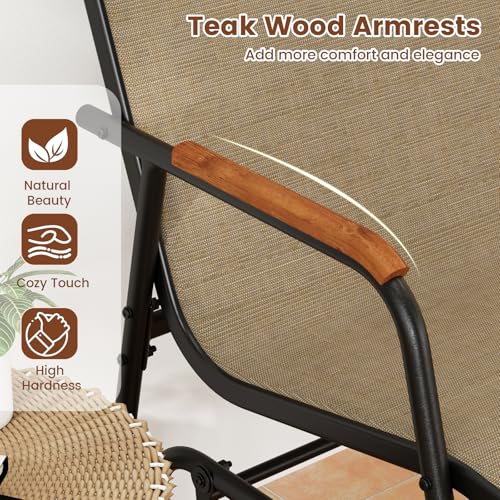 Image of Giantex Patio Glider, 3-Person Swing Gliding Loveseat with Curved Teak Armrests, Fabric Seat, Metal Frame, Load 990lbs, Outdoor Rocking Chair for Porch, Yard, Poolside (29 inchx66.5 inchx33 inch)
