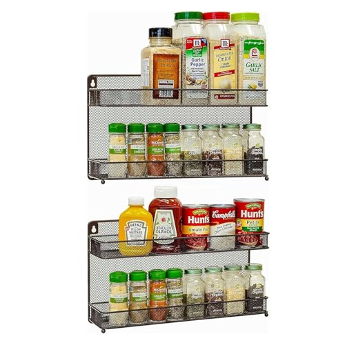 HLC 2 Tier Wall Mount Spice Rack 2 pieces Organizer Country Metal Kitchen Wire Kitchen Spice Storage Shelf（2 pcs）