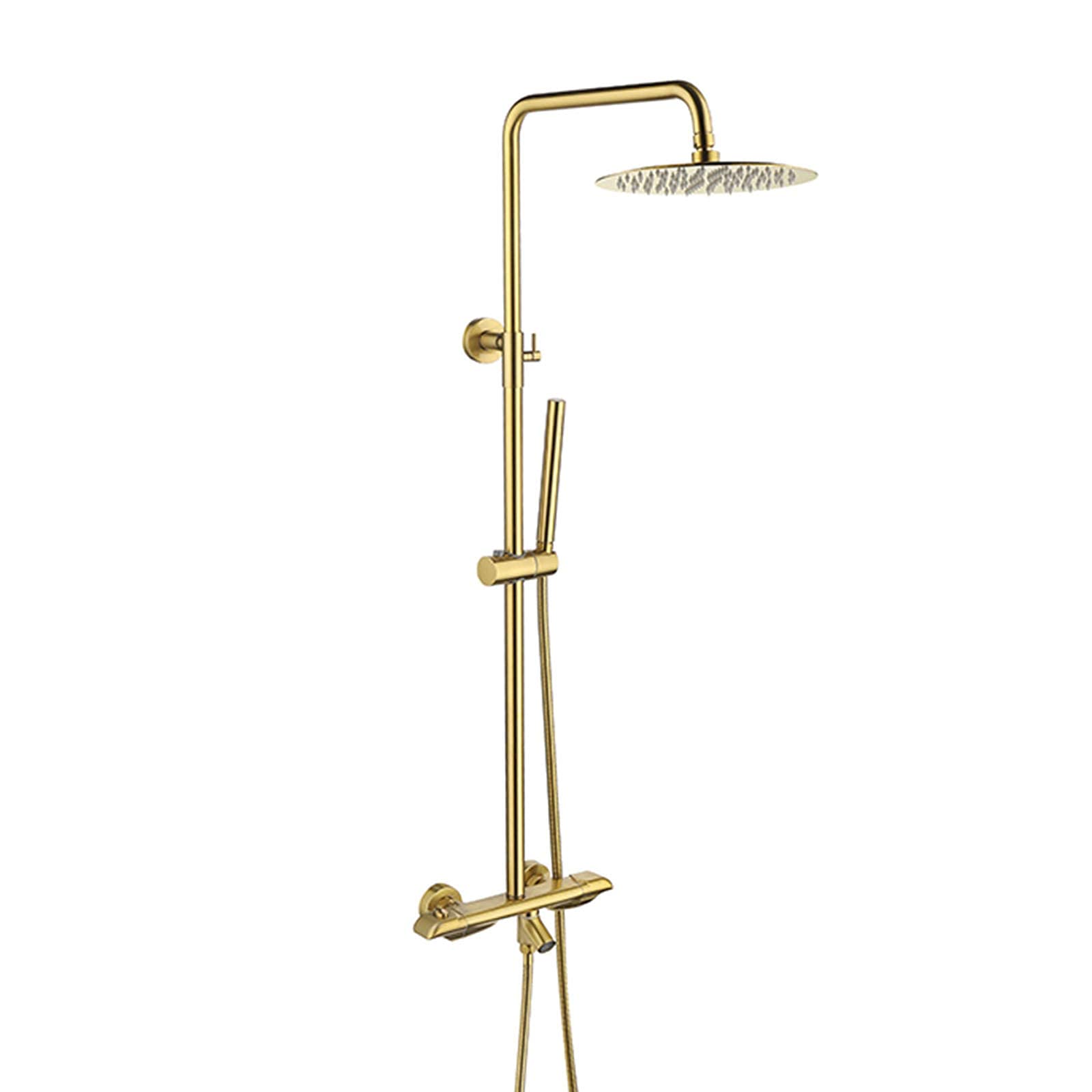 CWCQGH Thermostatic Shower System Gold, Rainfall Shower Head Set with Hand Shower, Wall Mount Exposed Shower Faucet Set, Brass Bathtub Faucet Set