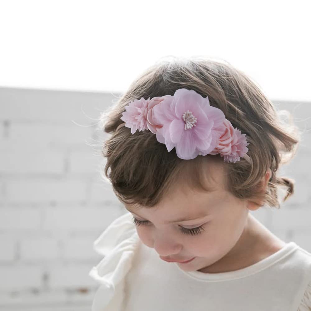 Diadema floral de nailon con corona de flores, 3 piezas de accesorios para el cabello, regalo para niñas, tamaño elástico, 3 piezas/juego