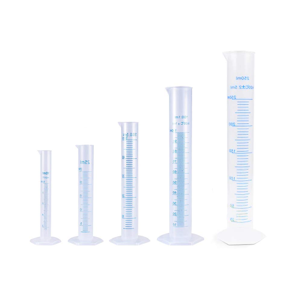 Buy 5pcs Plastic Graduated Cylinder Beaker 10ml 25ml 50ml 100ml 250ml