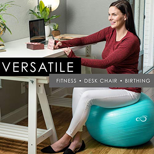 Live Infinitely Exercise Ball (55cm-95cm) Extra Thick Professional Grade Balance & Stability Ball- Anti Burst Tested Supports 2200lbs- Includes Hand Pump & Workout Guide Access (Teal, 55 cm)
