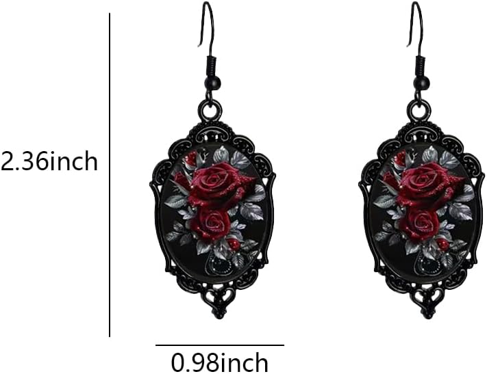 Halloween Earrings for Women Gothic Roses Earring Vintage Victorian Rose Earrings Dark Crystal Glass Flower Earring Mysterious Witch Dark Jewelry Accessories - Image 5