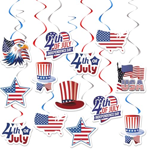 Image of 16pcs 4th of July Hanging Swirls Decorations Fourth of July Swirls Ceiling Streamers Decor American Flag Stars Hanging Swirls for Indepence Day Themed Patriotic Party Deocr Supplies