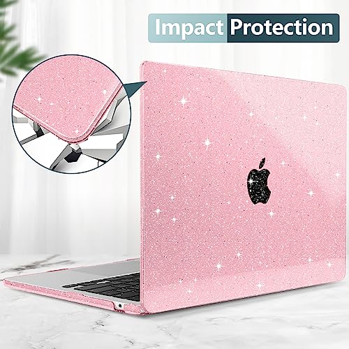 Image of DONGKE Compatible with MacBook Air 13 inch Case M5 M4 M3 M2 2026 2025 2024-2022 A3449 A3240 A3113 A2681, Glitter Bling Plastic Hard Shell & Keyboard Cover for MacBook Air 13.6 inch, Sparkly Pink