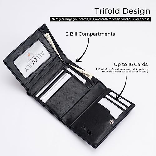 Alldaily Trifold Small RFID Blocking Wallet Slim Credit Card Wallet with with Zipper Pocket (Black)2