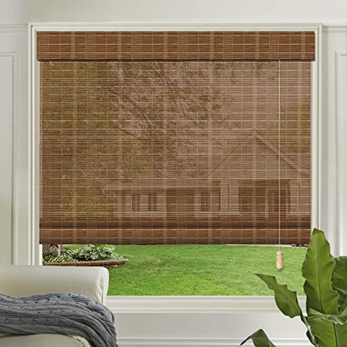 LETAU Cordless Wood Window Roman Shades, Bamboo Light Filtering Window Blinds for Indoor Kitchen, Office, Home, Pattern 7