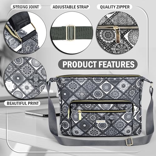 Image of Storite Women's Printed Crossbody Sling Bag | Multi Pocket Lightweight Shoulder Bag | Adjustable Strap Travel Messenger Bag | Boho Design Casual Everyday Purse