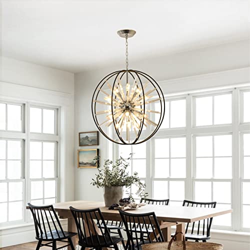 Vezzio 12-Light Black Crystal Sputnik Chandelier D27 Globe Modern Firework Ceiling Light Fixture for High Ceiling Foyer Entryway Stairway Dining Room Kitchen Island Bedroom