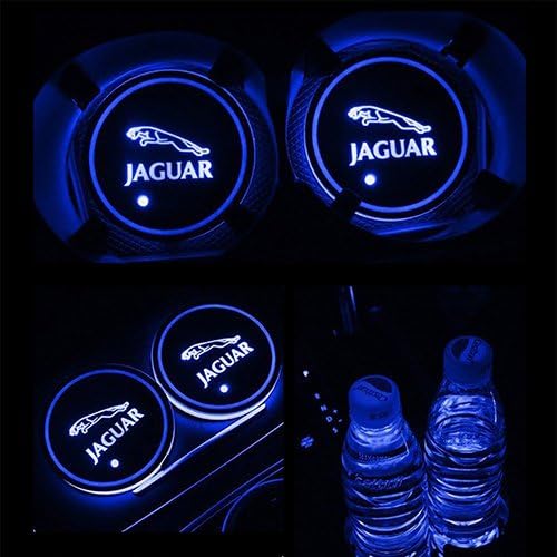 JiangJing Led Car Cup Holder Mat Pad Waterproof Bottle Drinks Coaster Built-in Vibration Automatically Turn On at Dark Universal 7-Color Light 2-Packs For Jaguar