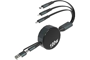 Retractable 3-in-1 Magnetic Cable Charger - MicroUSB, Type C, Lightning Cord Fast Adapter