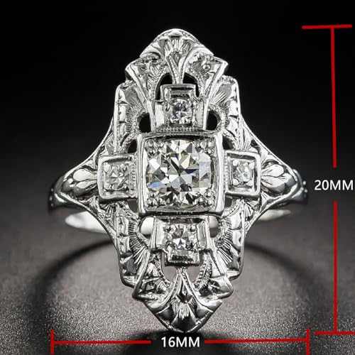 925 Sterling Silver Shining Vintage Hollowed Floral Zirconia Ring Promise Rings 14K White Gold, Intricate Filigree DesignCZ Diamond Eternity Ring Engagement Wedding Band Ring for Women (7)3