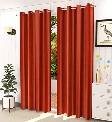 Image of Curtains 7 Feet Long for Living Room - Door Curtains Set of 1 Pcs Panel, Curtain Solid Parda for Home Decor & Office Rust Colour 7 feet (48 x 84 Inch) - 2 Pcs
