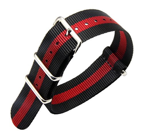 Estilo Superior de la NATO Nylon balístico Banda de Reloj de reemplazo de la Correa de 18 mm de Gama Alta Negro/Rojo para los Hombres Trenzado