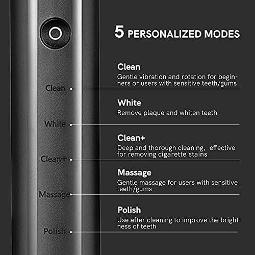 Electric Toothbrush, Rechargeable, Rotating Toothbrush, Soft Bristles, 360° Teeth Cleaning, Gum Protection, 5 Modes, with 4 Replacement Heads, Floss and Carrying Case Set, U1 (Black)