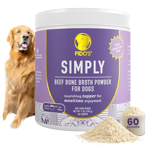 Fido's Grass-Fed Beef Bone Broth for Dogs 7oz with 94% Protein - Picky Eaters Human Grade Bone Broth Powder for Dogs - Made in USA - No Preservatives - Supports Joints + Gut Health - 60 Scoops