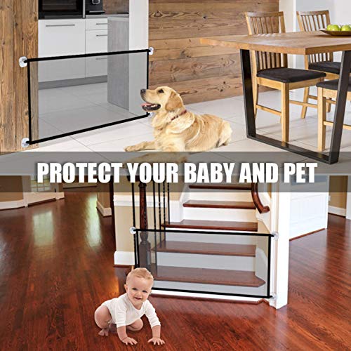 Magic Dog Gate,Magic Gate for Dog,Black Portable Mesh Folding Safety Fence 43.3"x28.3"Pet Gate Isolated Gauze Indoor and Outdoor Safety Gate Install Anywhere