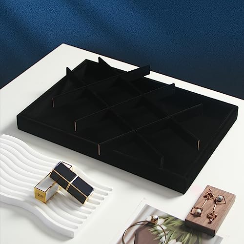 Image of Coward 2PC Black Velvet Stackable 12 Grids Jewelry Organizer Tray Bracelet Display Stand for Selling Velvet Necklace Holder Earring Box Storage (12grid+12grid)
