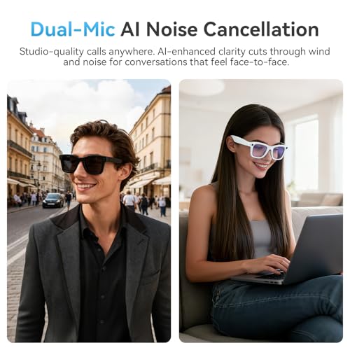 Image of AI Smart Glasses with Camera and Bluetooth,8MP 2K HD Camera Glasses,AI Voice Control,AI Photo Recognition and Translation,Smart Anti-Blue Light Glasses,IP67 Waterproof for Driving,Outdoor,+2 Lenses.