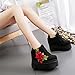 Women Fashion Platform Sneakers Wide Width High Hidden Heel Wedge Walking Shoes Flower (7.5, Black)