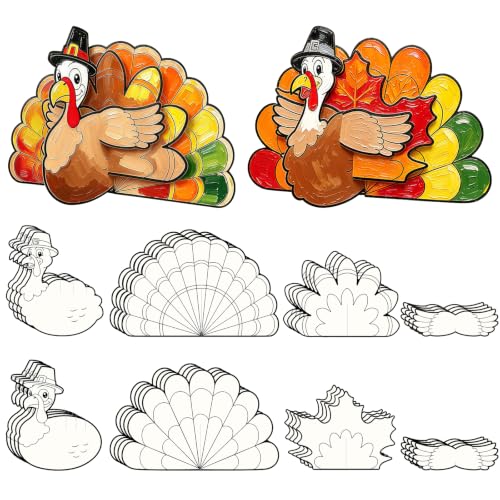 24 Sets Thanksgiving Crafts for Kids Color Your Own 3D Turkeys Craft Kit