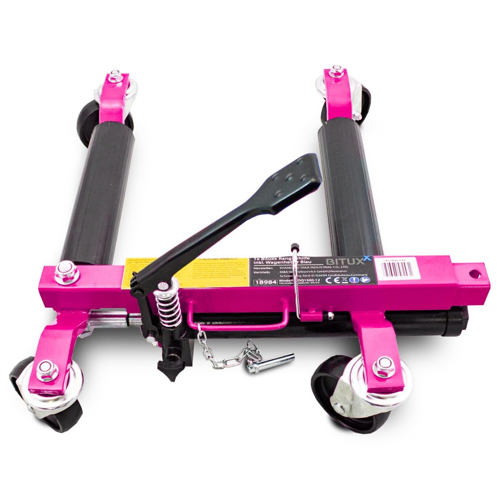 BITUXX 4 Stück PKW Rangierhilfe Rangierheber hydraulisch Wagenheber Auto Rangierroller Rangierheber belastbar bis 680 kg pro Rangierroller (Magenta)