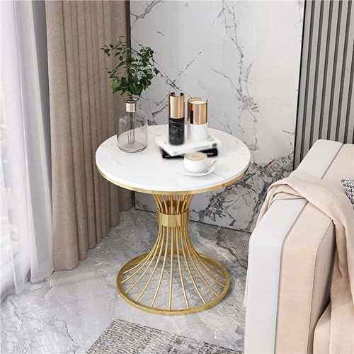 Image of Metal Side Table, Round White Modern Home Decor Coffee Tea End Table for Living Room, Bedroom and Balcony (White & Gold)
