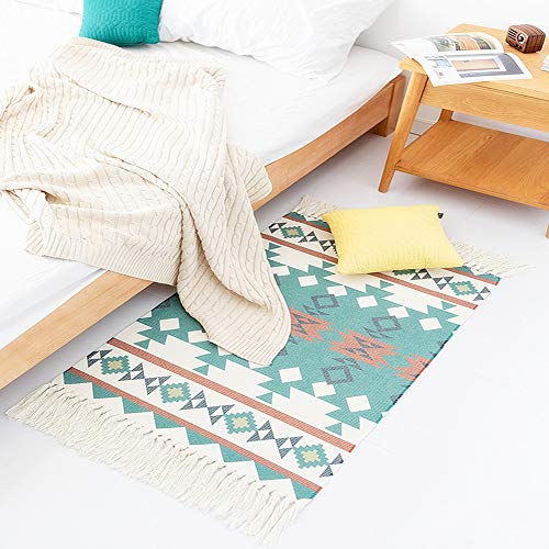 Ukeler Cotton Braided Bohemian Rag Rug Washable Decorative Porch Rugs Outdoor Doormat Hand Woven Tassel Kilim Rug, 2’×3’ #TOP1