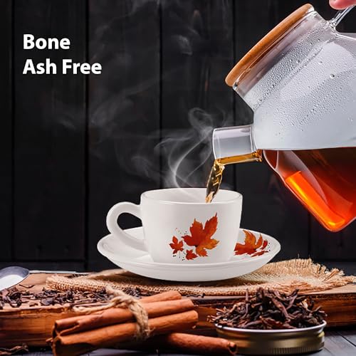 Image of Treo By Milton Opalware Ophelia 13 Mapelle Cup & Saucer Set | Microwave & Dishwasher Safe | Bone-Ash Free | Tempered Toughness | Set of 12 | White | Crockery Set for Daily Use & Gifting
