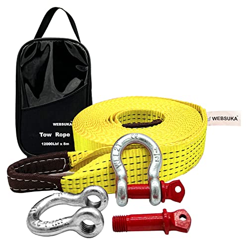 Image of Heavy Duty Tow Straps Recovery Kit, 2 inch x 26ft Recovery Strap with 12000 lbs Break Strength, Heavy Duty Tow Rope D-Ring Shackles for Towing Vehicles, Boats(Yellow)