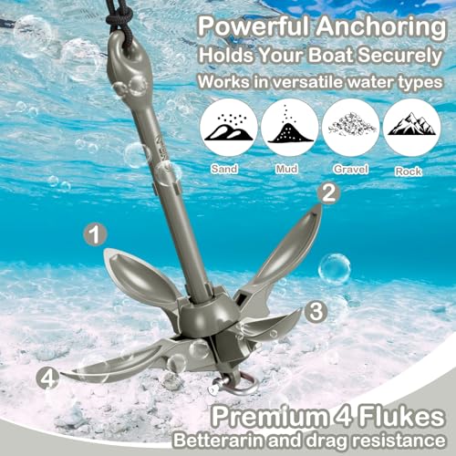 Image of Lounsweer 2 Pack 1.5 /3.5 lb Marine Kayak Anchor Kit Folding Grapnel Anchor Kit Boat Kayak Fishing Accessories for Small Boats Kayaks Canoe Paddle Boards