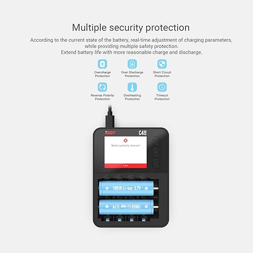 Miniatura 6 de ISDT C4 EVO AAA Cargador universal de batería de 6 bahías, con salida tipo C QC3.0 para baterías recargables AA Li-ion, recarga de batería doméstica