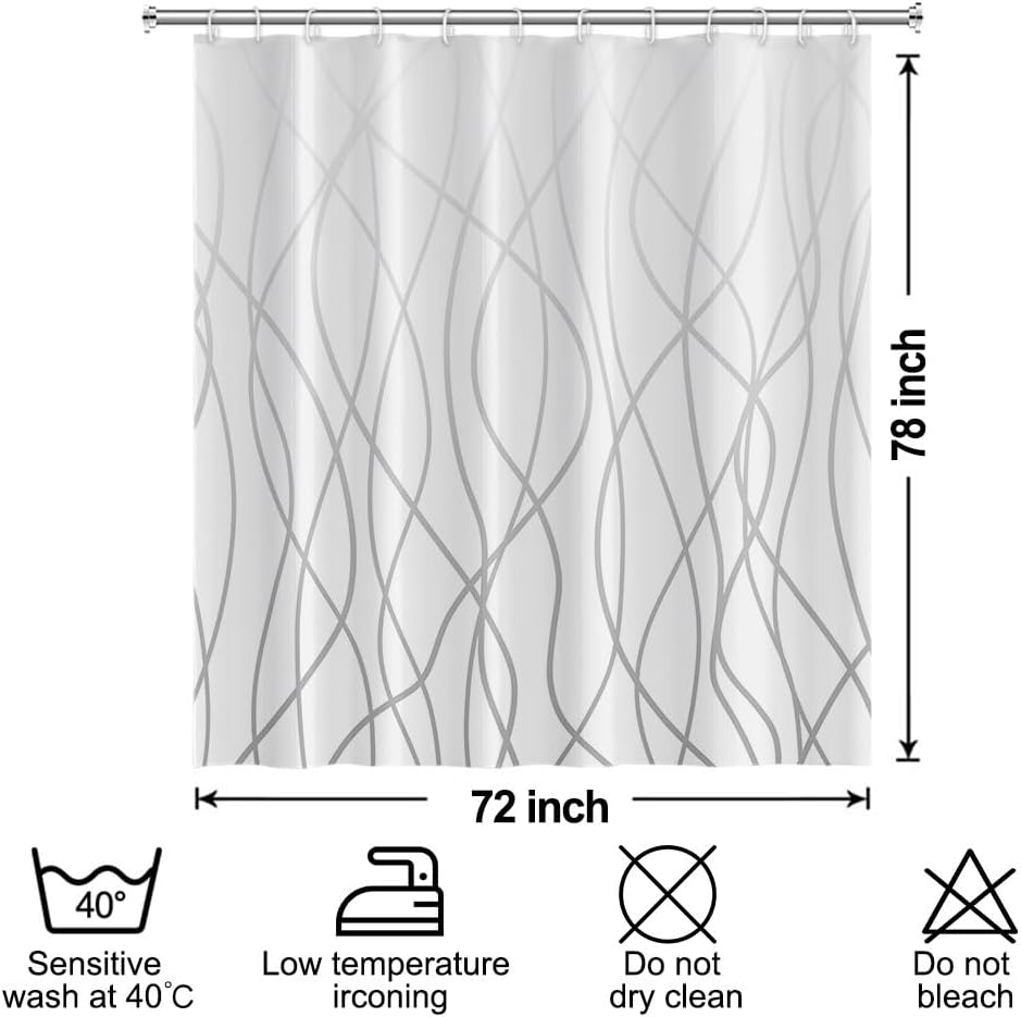 Ombre Grey White Striped Shower Curtain for Bathroom 72"x78", Geometric Modern Shower Curtain Set with Hooks 72 Inches Long Fabric Waterproof Hotel Bath Accessories Machine Washable
