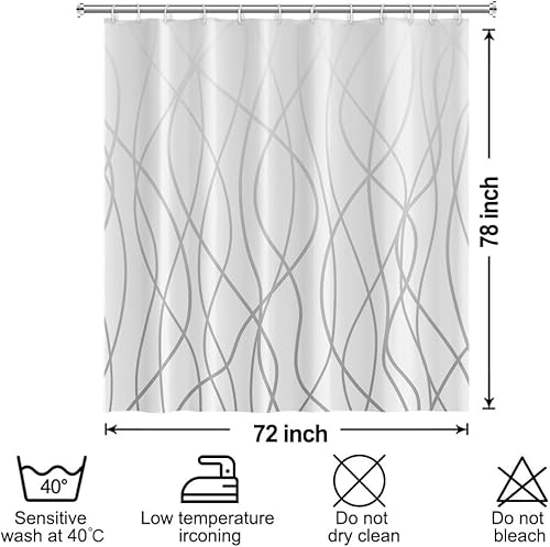 Miniatura 221 de Cortina de ducha pequeña a rayas gris claro degradado para baño, 36 x 72 pulgadas, juego de cortina de ducha geométrica para cabina de RV con Gris