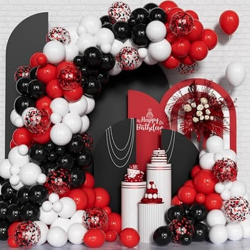 Kit Arco Guirnalda Globos Rojos Negros y Blancos, 148Pcs Kit Arco Globos Rojos Negros y Blancos Con Globos Confeti Para Cumpleaños, Graduación Aniversario Coche Carreras Suministros Tarjetas Póquer | Ya disponible en tu tienda friki favorita! En mundofriki.es!