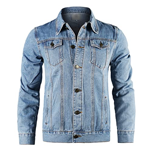 Veste en jean bleu clair homme XL en coton ajustée pour l'automne