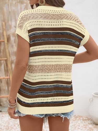Image of Ivicoer Womens Spring Summer Tops Crochet Cap Sleeve Sweater Hollow Out Beach Vacation Clothes Trendy 2026 Loose Fit