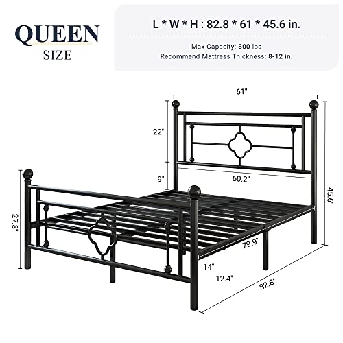 Allewie Queen Size Metal Platform Bed Frame With Victorian Vintage Headboard And Footboard/Mattress Foundation/Under Bed Storage/No Box Spring Needed/Noise-Free/Easy Assembly, Black #TOP1