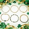 St. Patrick's Day Bracelets for Women,Gold Green Cross Beaded Bracelet Stack,Handmade Green Beads Stretch Stackable Bracelets Set Fashion Festival Party Saint Patricks Day Accessories Outfits Jewelry Gifts #4