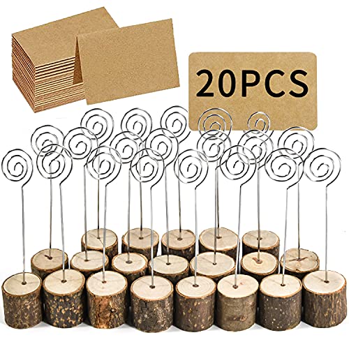 20 Stück Tischkartenhalter, Rustikale Holz Kartenhalter mit 20 Tischkarten Fotohalter Holz Kartenhalter Hochzeit Platzkartenhalter Memohalter Sitzkartenhalter Tischnummernhalter für Hochzeit Cover